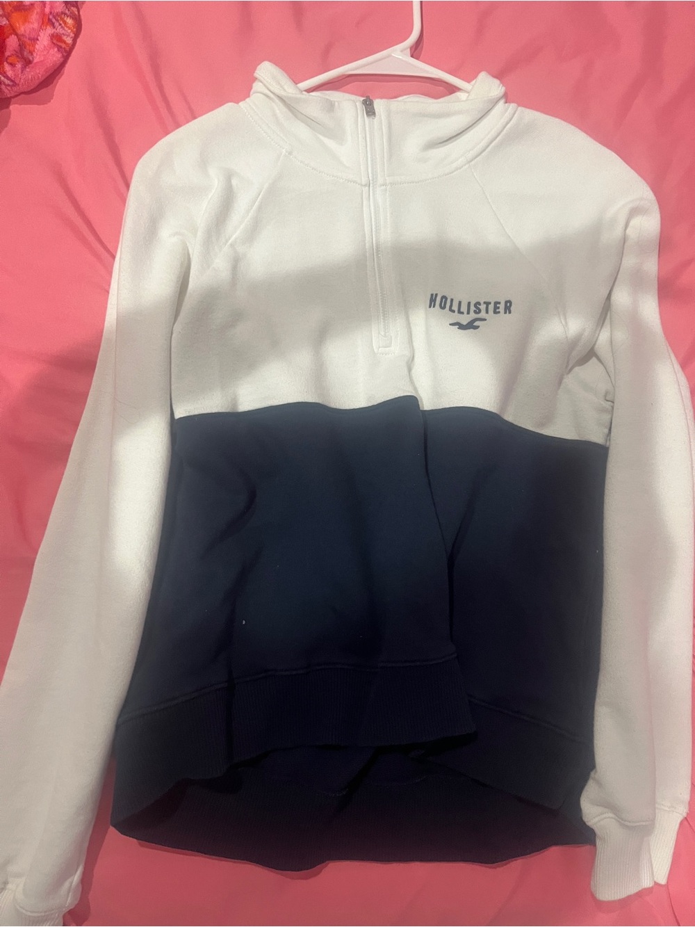 Hollister Two-Tone Half-Zip Pullover Sweater - White & Navy